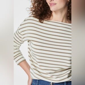 Spanx AirEssentials Stripe Boatneck Top NWT in porcelain fawn